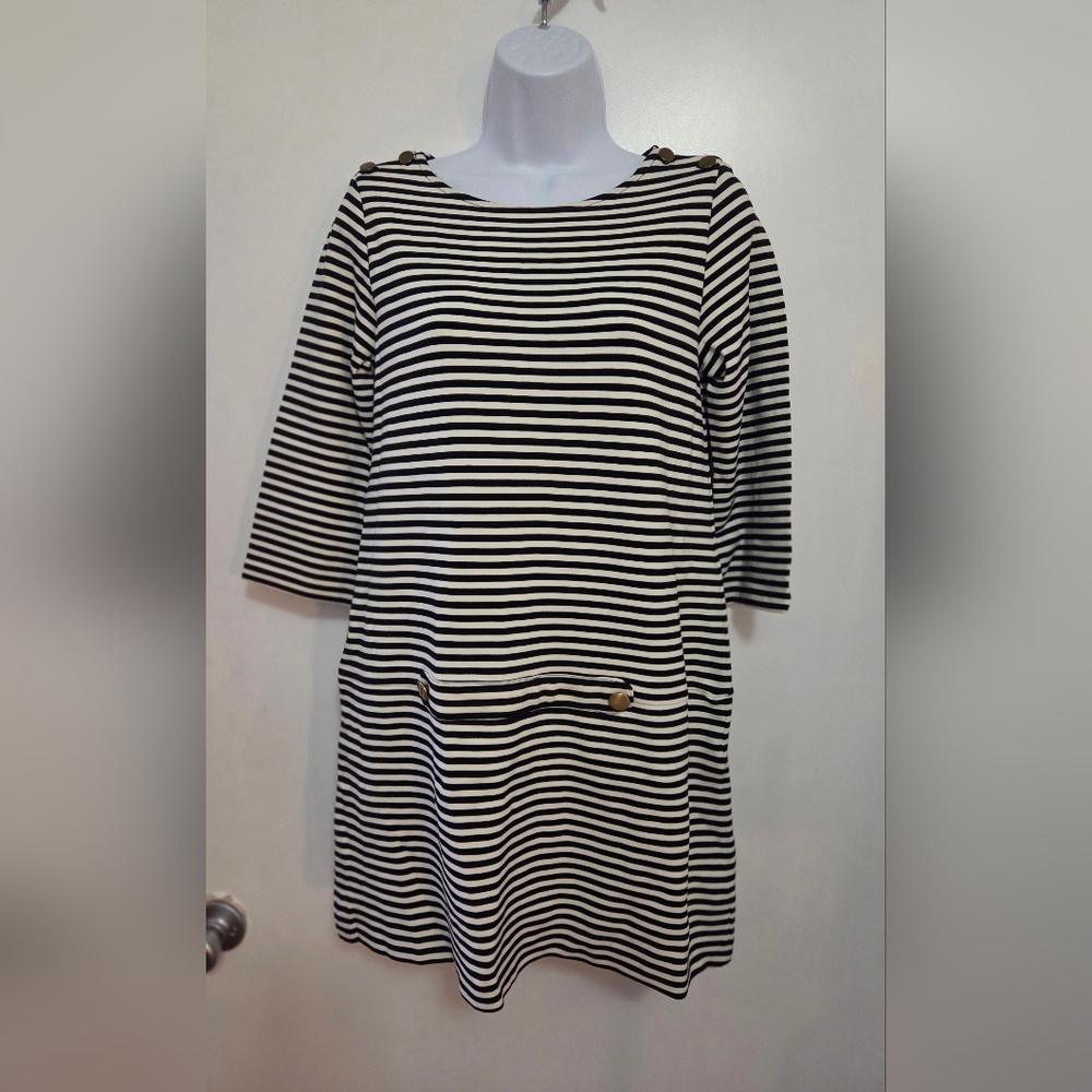 Zara Black and White Striped Dress with Gold Buttons
